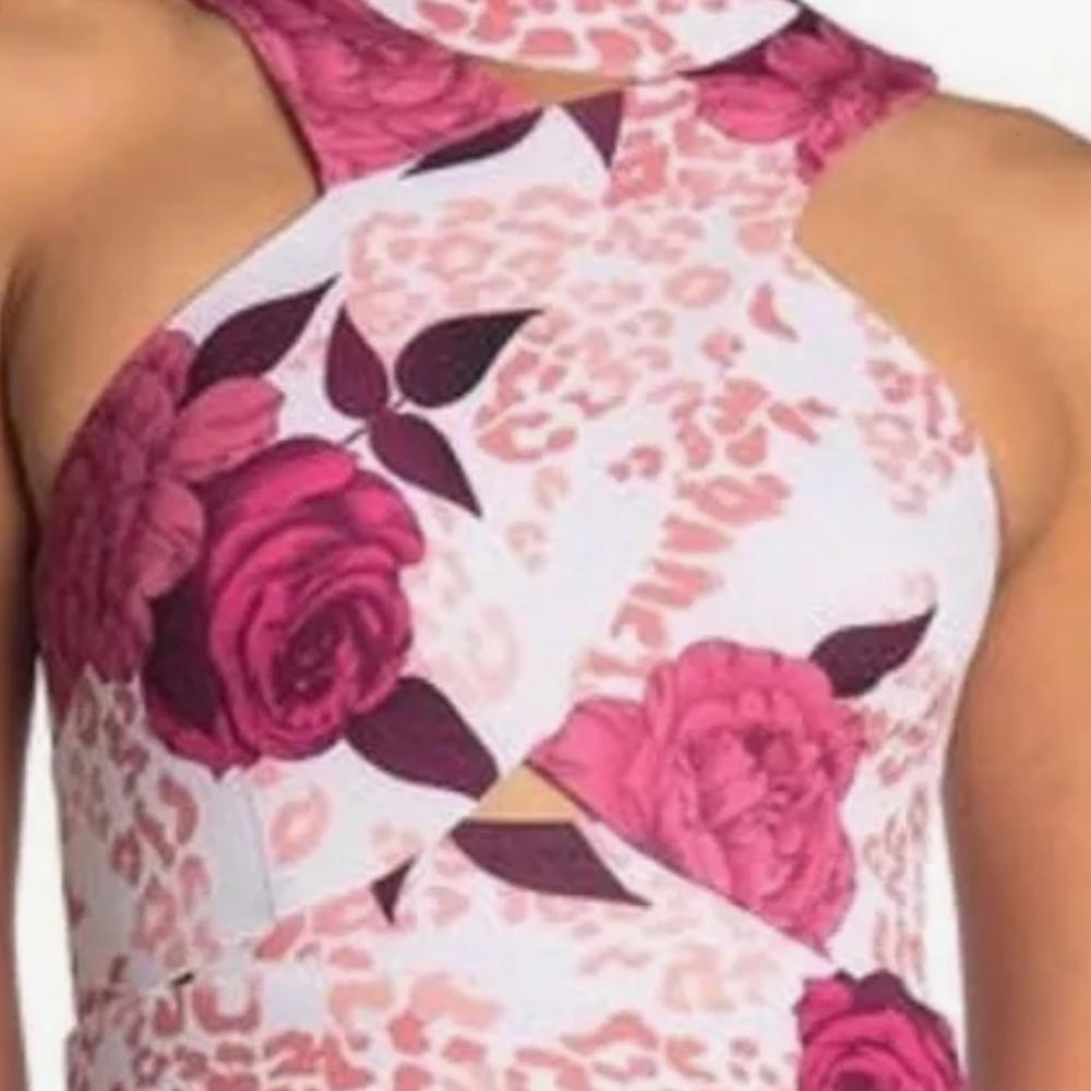 GUESS Pink Floral Print Cutout Scuba Dress